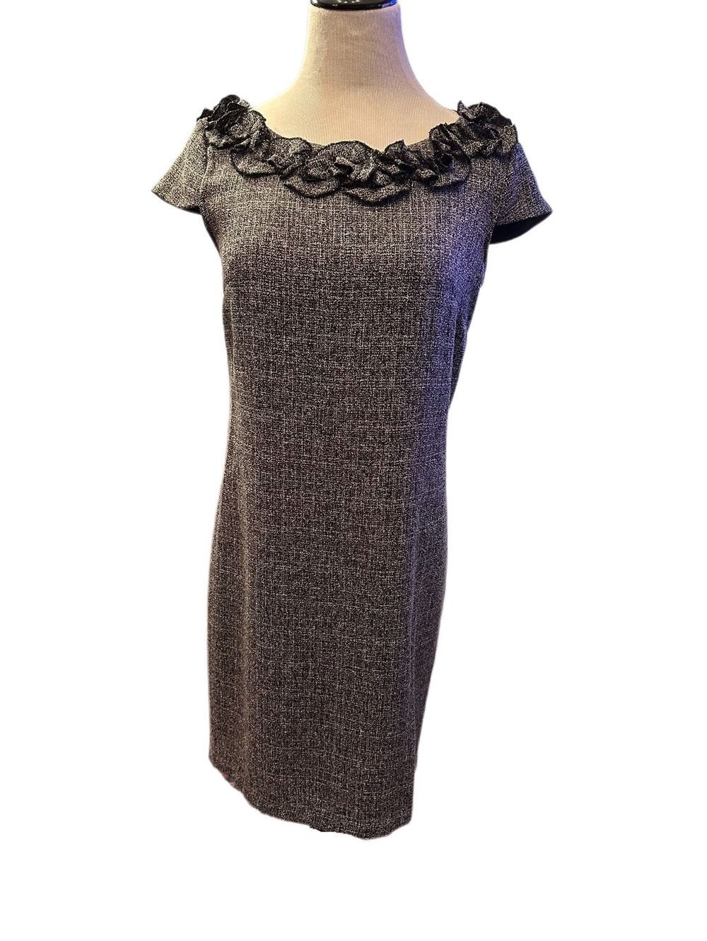 AA Studio Black and White Marled Tweed Shift Dress Sz 8